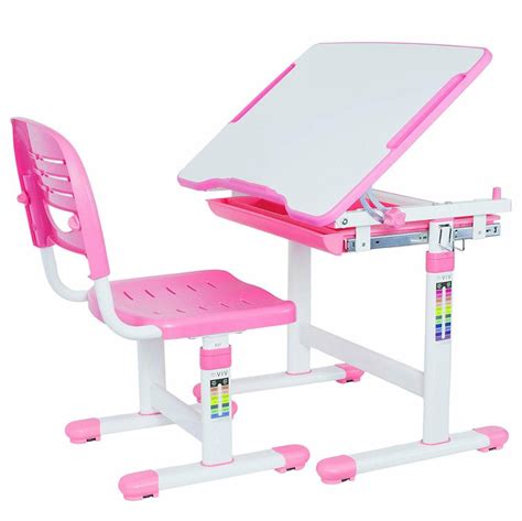 Kids Desk Chair Set Pink For Girls Adjustable