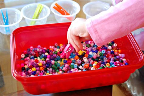 Fine Motor Skills Activity with Beads - Mess for Less