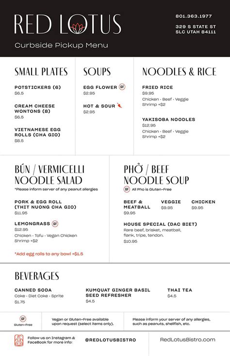 Red Lotus Bistro menu – SLC menu