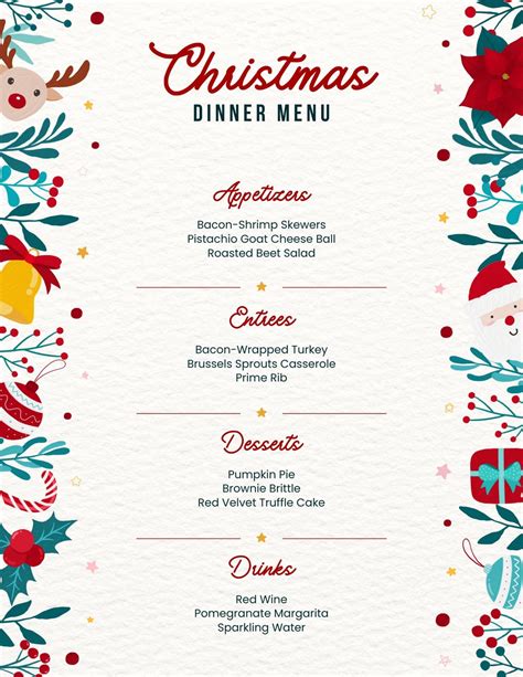 Christmas Dinner Menu Template - Etsy