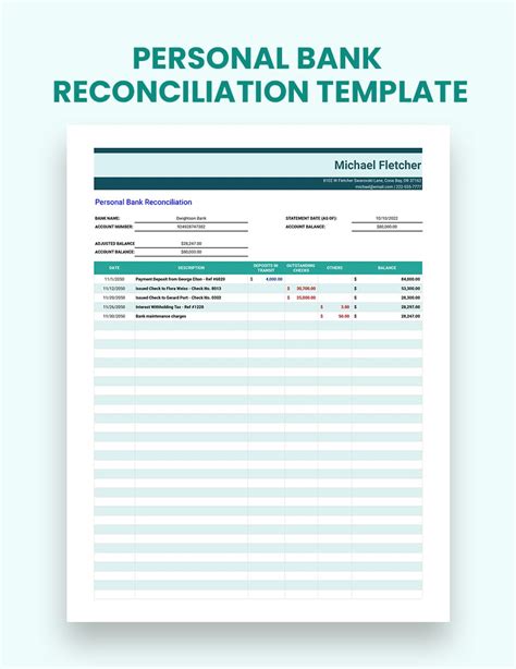 Personal Bank Reconciliation Template - Google Sheets, Excel | Template.net