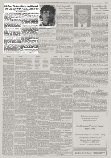 Michael Callen, Singer and Expert On Coping With AIDS, Dies at 38 - The ...