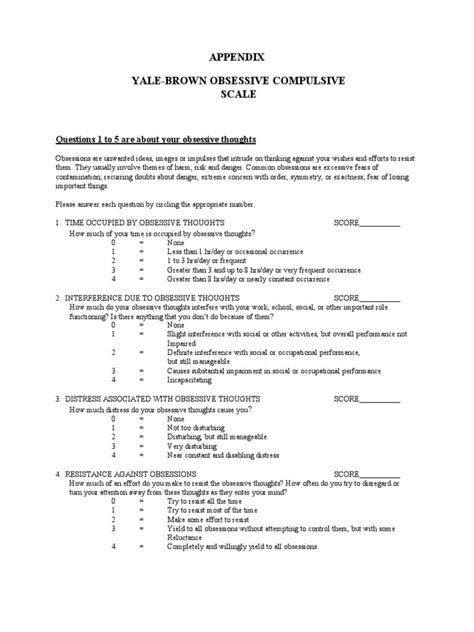 Yale Brown Obsessive Compulsive Scale .. | PDF | Obsessive–Compulsive Disorder | Behavioural ...