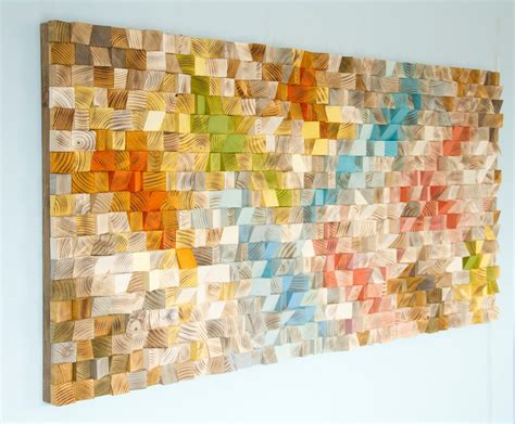 Wood Wall Art, geometric wood art, mosaic wall decor, eclectic art in ...