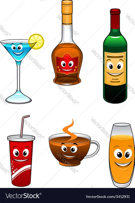 Drinks and beverage cartoon characters Royalty Free Vector