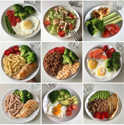 six pictures of different types of food on plates