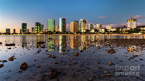 Kakaako Sunset reflections from Ala Moana Beach Park Photograph by ...