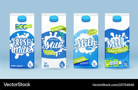 Set of milk carton pack with different labels Vector Image