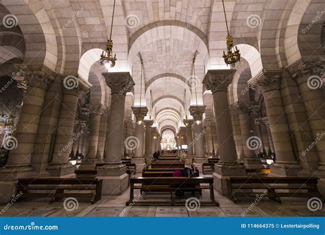 Interior of the Crypt Almudena Cathedral in the Gothic Style Tourist Attraction. Editorial Image ...