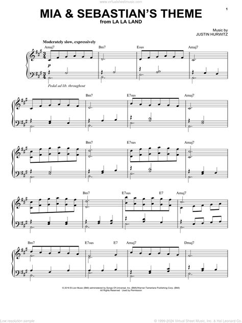 Mia And Sebastian's Theme (from La La Land) sheet music for piano solo