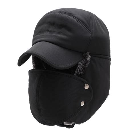 Unisex Warm Winter Trapper Trooper Hat Mens Faux Fur Bomber Hats with Ear Flap Windproof Mask ...