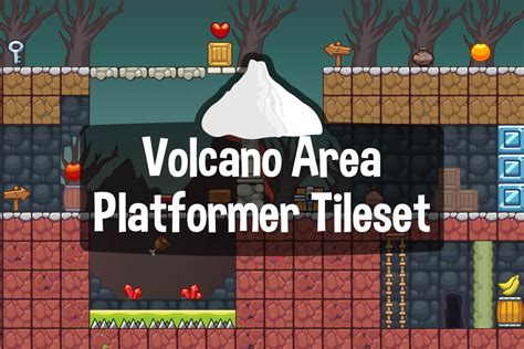 Volcano Area Platformer Game Tileset - CraftPix.net