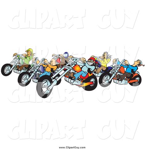 Clip Art of a Group of Biker Chicks and Dudes with Colorful Choppers by ...