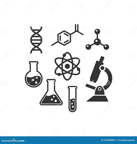 Insieme Dell'icona Di Vettore Di Chimica Icone Isolate Nere Di Scienza Del Laboratorio ...