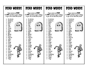 Dead Words Bookmark by English Resource Girl | TPT