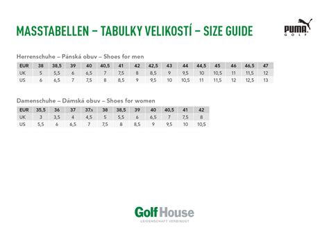 Puma Shoes size chart – Golf House international