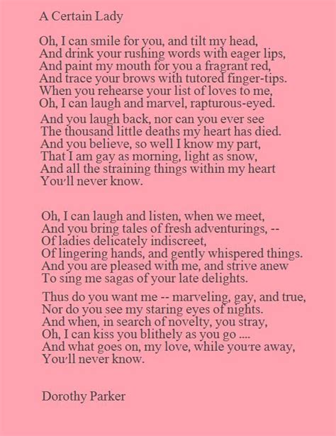 And what goes on, my love, while you're away, you'll never know. | Dorothy parker quotes, Words ...