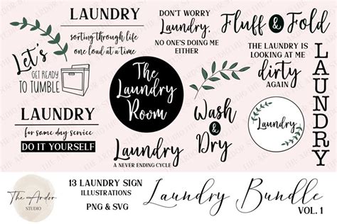 Laundry Room Signs Illustrations Bundle, SVG PNG