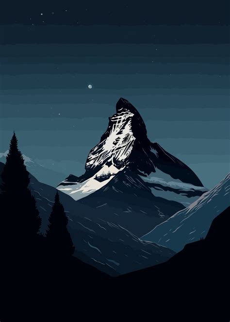 'Matterhorn by night' Poster, picture, metal print, paint by Powerful ...