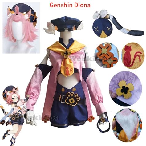 Game Genshin Impact Diona Katzlein Cosplay Costume Wig Cute Cat Neko Girl Genshin Diona Cosplay ...