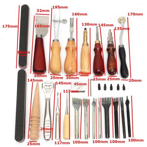 30Pcs/Set Vintage Leather Craft Tools Kit Stitching Sewing Beveler Punch Working Hand Tool ...