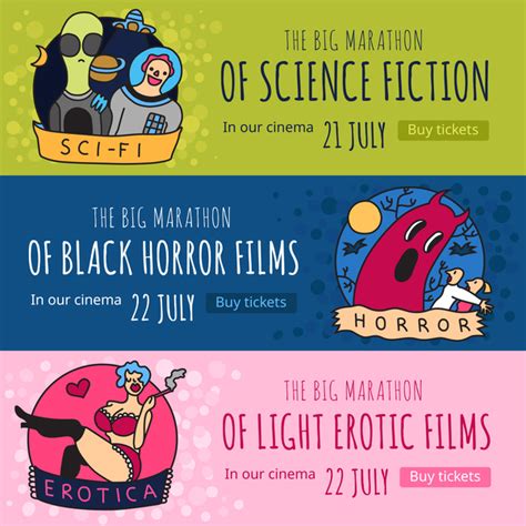 Cinema genres horizontal banners vector free download