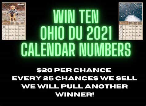 Win 10 Ohio Ducks Unlimited Calendar Numbers!: Sun, Nov 15, 2020