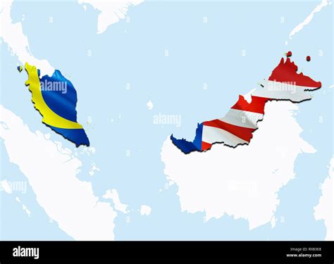 Flag Map of Malaysia. 3D rendering Malaysia map and flag on Asia map ...