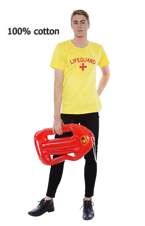 Mens Beach Lifeguard Uniform T-shirt Fancy Dress Costume Outfits - Lifeguard Costume ...