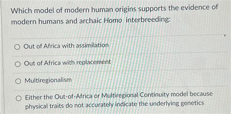 Solved Which model of modern human origins supports the | Chegg.com