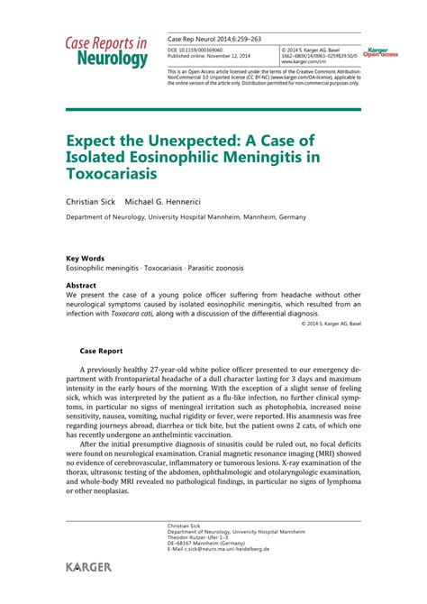 (PDF) Expect the Unexpected: A Case of Isolated Eosinophilic Meningitis in Toxocariasis