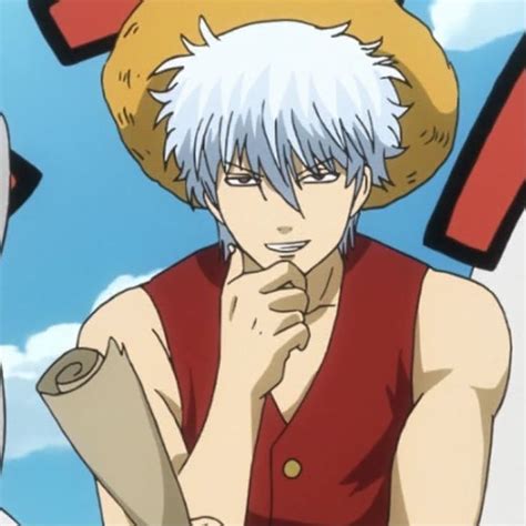 an anime character with white hair wearing a straw hat and holding a piece of paper