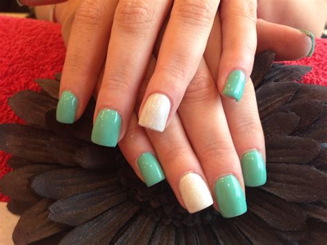 Acrylic nails with mint green and white gel polish | Flickr