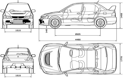 Mitsubishi Lancer Evolution IX 2005 Blueprint - Download free blueprint for 3D modeling