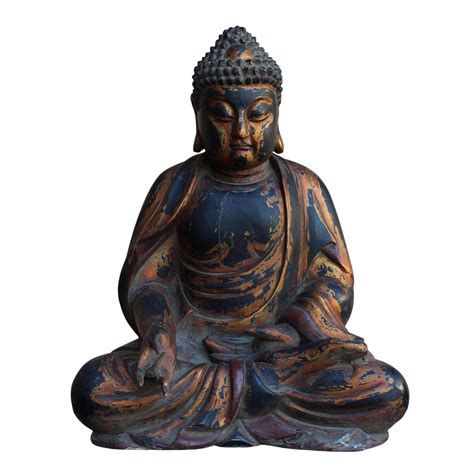 Chinese Golden Brown Wooden Meditation Sitting Buddha Statue | Chairish