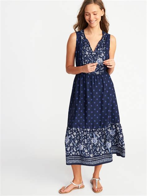 Fit & Flare Tie-Neck Midi Dress for Women |old-navy | Dress shirts for women, Floral slip dress ...