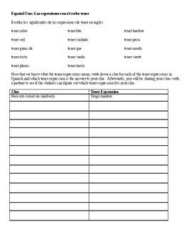 Spanish 1: Tener Expressions Worksheet by SpanishFanatic | TpT