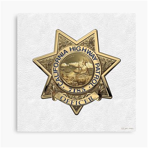 "California Highway Patrol - CHP Officer Badge 7185 over White Leather" Canvas Print for Sale by ...