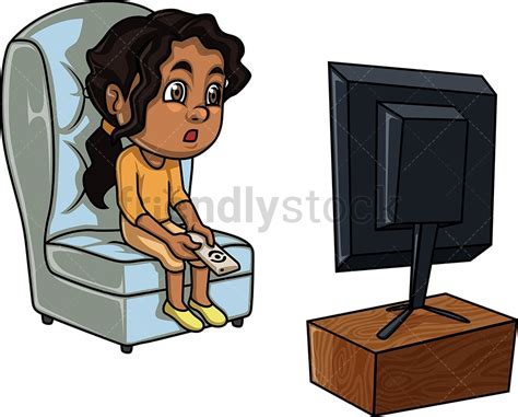 Black Girl Watching TV Cartoon Clipart Vector - FriendlyStock