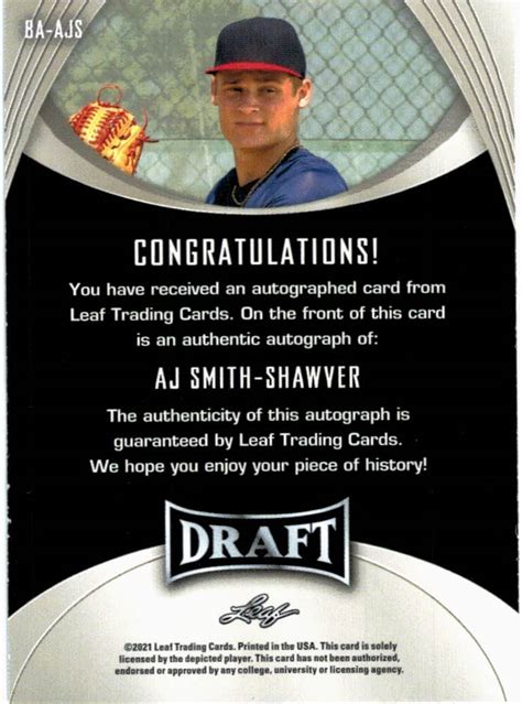 2021 Leaf Draft Autographs #BAAJS AJ Smith-Shawver - NM-MT