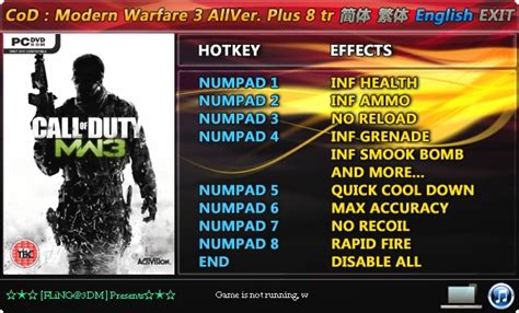 Call Of Duty Modern Warfare 3 Cheats Pc Trainer Download