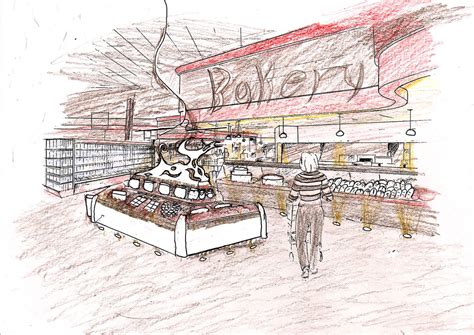 Bakery Shop Drawing Inside : Bakery Store Design Colour Rough ...