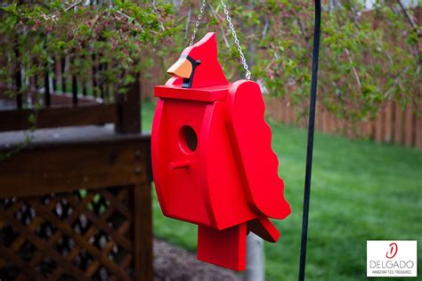 Cardinal Bird House Birdhouse Hand Painted Solid Wood Made | Etsy