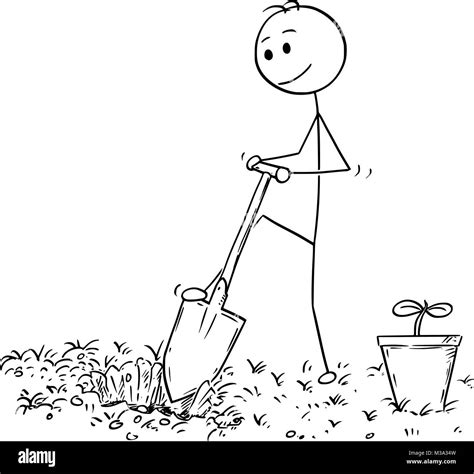 Cartoon of Gardener Digging a Hole for Plant Stock Vector Image & Art ...