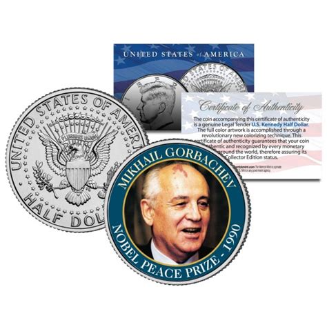 MIKHAIL GORBACHEV - 1990 NOBEL PEACE PRIZE - Colorized JFK Kennedy Half Dollar U.S. Coin