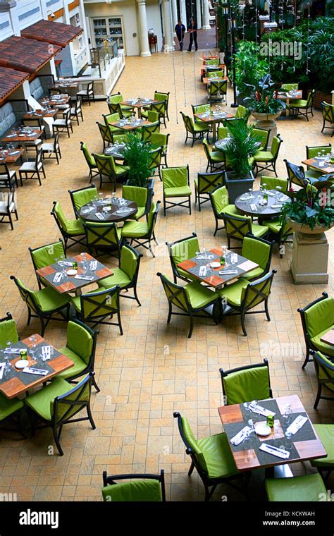 Dining Tables at one of the many restaurants inside the Gaylord Opryland hotel in Nashville TN ...