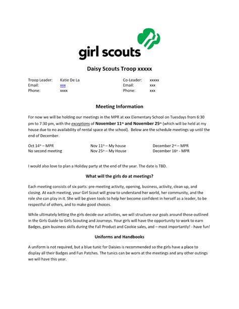 Girl Scout Parent Meeting Agenda Template • Invitation Template Ideas