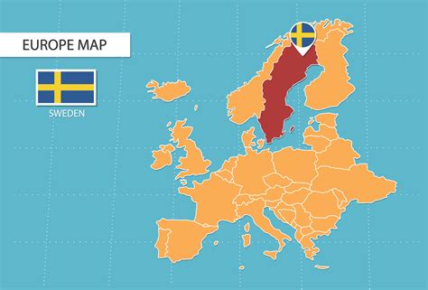 Sweden map in Europe, icons showing Sweden location and flags. 15706412 Vector Art at Vecteezy