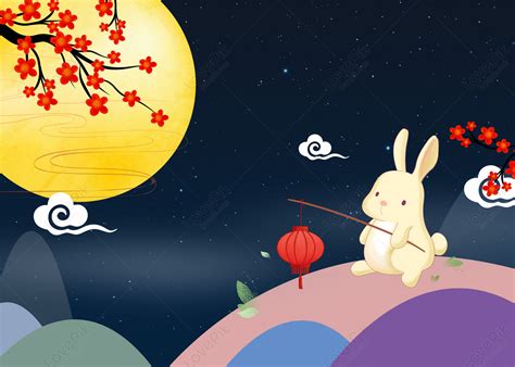 Full Moon Cartoon Midautumn Festival Blue Background, Midautumn Festival Backgrounds, Moon ...