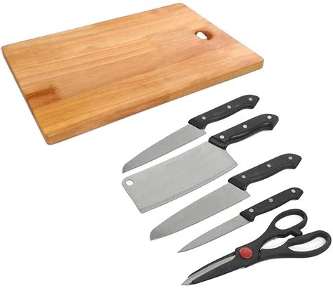 Chopping Board With Knife Set And Scissor 6 Piece Stainless Steel ...